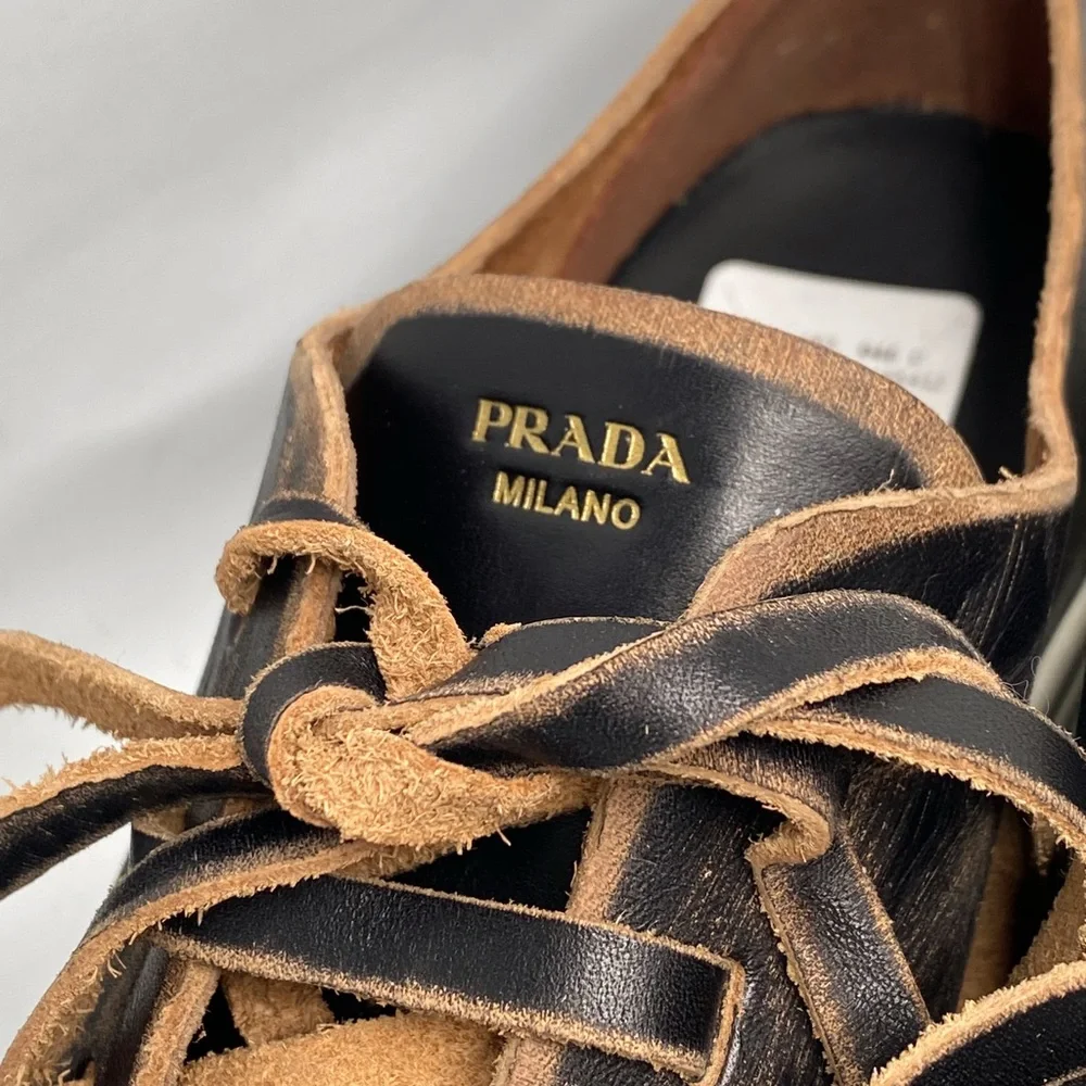 Prada Distressed Low-Top Leather Sneakers size 38.5 - Picture 11 of 16